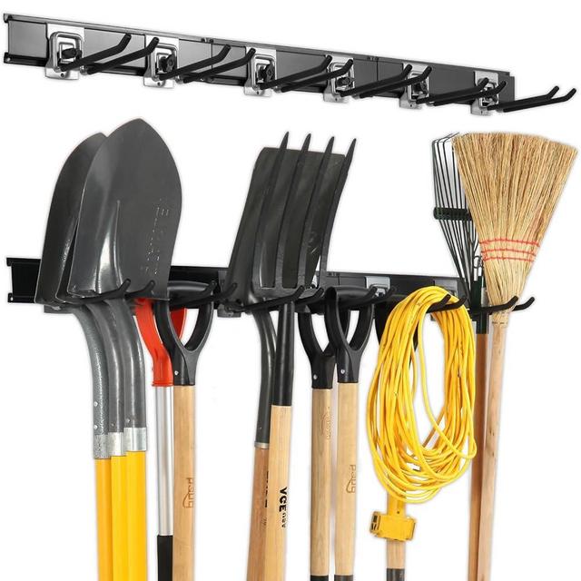 Aking Ace Garage Clamping Garden Tool Rack, Wall Mount Heavy Duty Garage Storage Tool Organizer, Garage Organization Shovel Hangers Yard Tool Hook, Hold Up to 420lbs (48Inch Black)