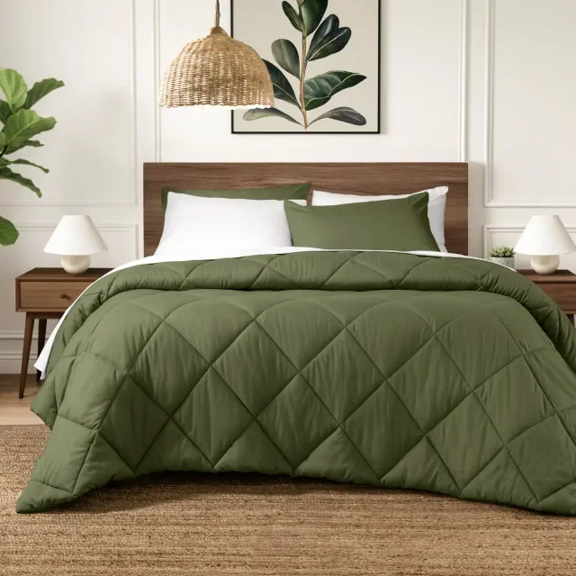 All-Season Easy Care Down Alternative Comforter Set by Ivy Union - King, Cypress - Diamond Stitch