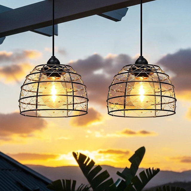 FabStyl Battery Operated Hanging Outdoor Chandelier, 4/6/8 H Timer, Dimmable Bohemian Hanging Shed Gazebo Lights Outdoor Waterproof for Patio, Porch, Gazebo, Pergola, Kitchen Decor Lighting