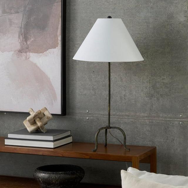 Nourison 28" Black Wrought Iron Heritage Metal Slim Tripod Table Lamp for Living Room, Bedroom, Bedside, Reading