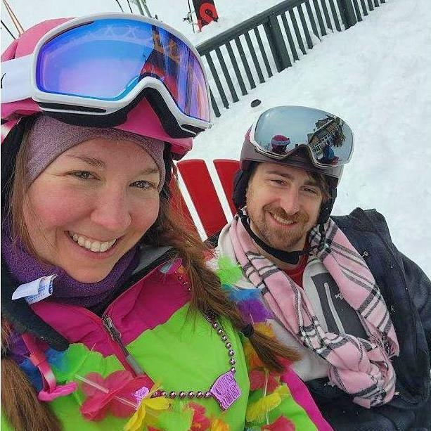 Slopeside rest during a spring weekend ski trip at Sunday River in Maine