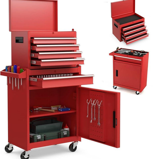 ERGOMASTER Tool Chest Heavy Duty Rolling Tool Box with Cabinet 5-Drawer for Lockable & Removable Cabinet for Garage and Workshop - 5-Drawer &Red