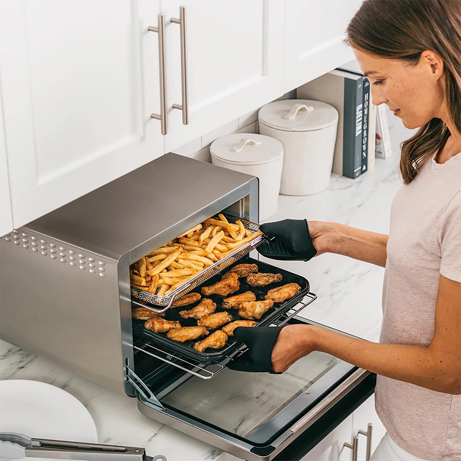 Air Fry Tray with Crisper Basket, 15 inchx12 inch Extra Large Air Fry Set with Handles for Home Oven Baking, Silver