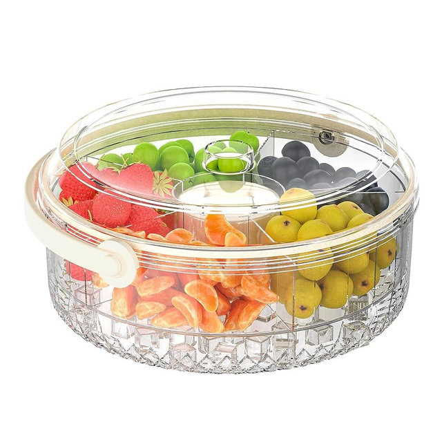 Fruit Ice Divided Serving Tray with Lid and handle,Chilled Veggie Tray,Shrimp Cocktail Serving Dish,Ideal Cold Chilled Serving Platter for Parties,Vegetables,Appetizer,Salads,Picnic,Appetizers,Travel