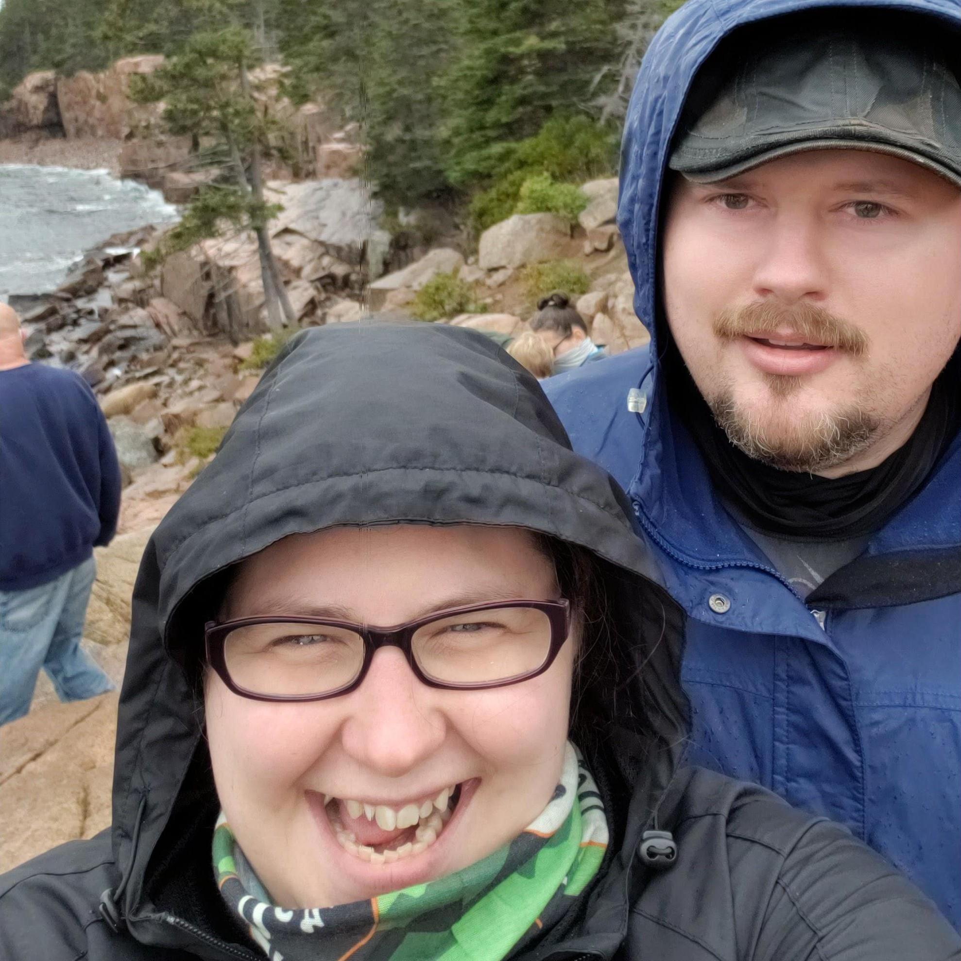 That moment when he's LITERALLY about to propose, but she wants a quick, silly candid photo...LMAO!!! - At Thunderhole in Acadia National Park