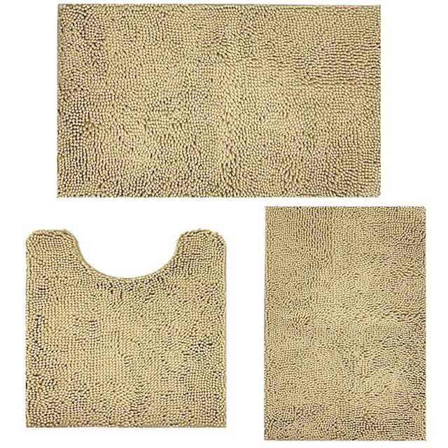 Beige Bathroom Rugs Sets 3 Piece Bath Rugs , Extra Soft and Absorbent Shaggy Rugs, Easy Wash and Dry, Perfect Plush Rugs for Bedroom , Shower,Washable Bathmat Bathroom Sets