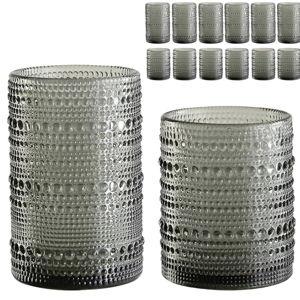 ZMOWIPDL Vintage Glassware Drinking Glasses Set of 12,Grey 12oz & 15oz Hobnail Glass Cups,Embossed Water Tumbler,for Beer,Cocktail,Whiskey,Juice and Various Mixed Drinks- 1 Cleaning Brush