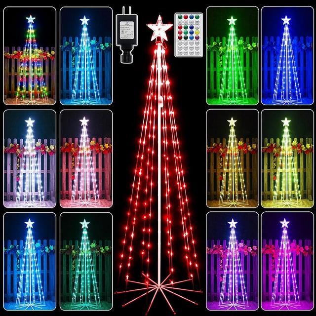 shineshine Christmas Tree Lights 170 LED, RGB 34 Modes Color Changing Christmas Lights with Remote, IP65 Waterproof Outdoor Decorations for Outside Indoor Yard Porch, HG-6V171C