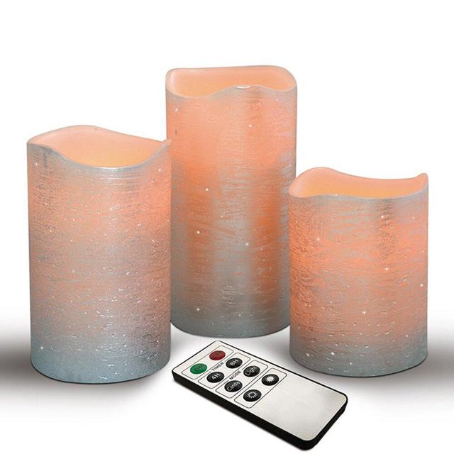 3 Piece Remote Control Wax Unscented Flameless Candle Set