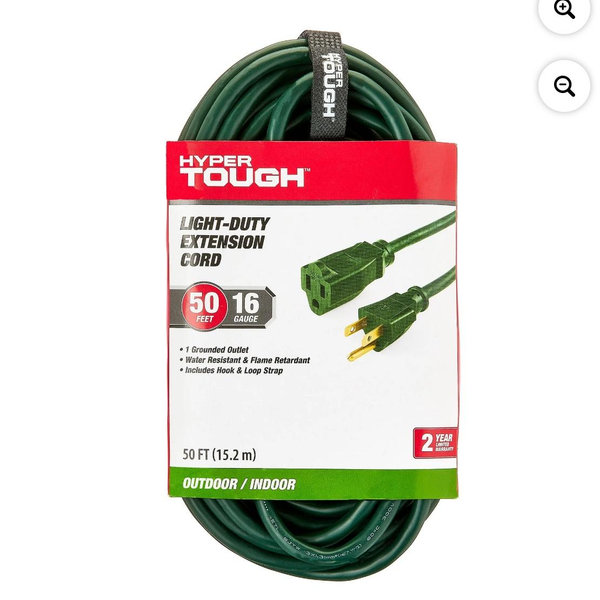 Hyper Tough 50 ft 16AWG 3-Prong Green Single Outlet Outdoor Extension Cord, 13 amps