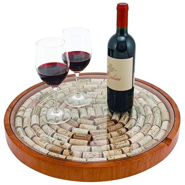True Lazy Susan Cork Display Home and Farmhouse, Wine Bottle Accessory and Barware Decoration, Set of 1