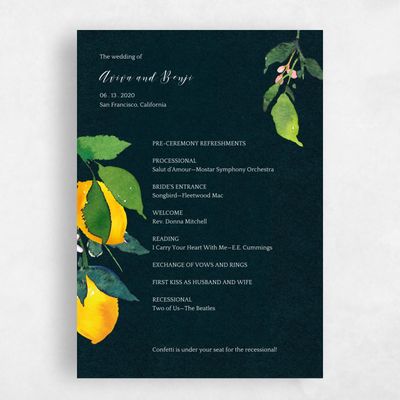 Darkest Teal, Green Wedding Program - Folly