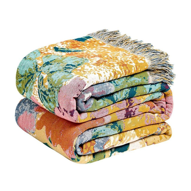LUTBM Boho Throw Blanket for Bed Cotton Blankets Twin Size for Bedroom Living Room All Season Lightweight Floral Embroidery Reversible Quilt for Couch Sofa Chair 60"x 80" Home Decor
