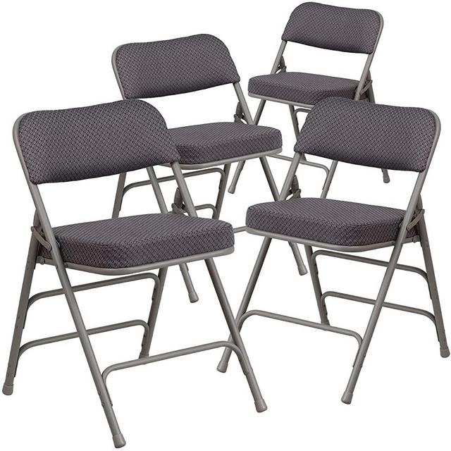Flash Furniture 4 Pack HERCULES Series Premium Curved Triple Braced & Double Hinged Gray Fabric Metal Folding Chair
