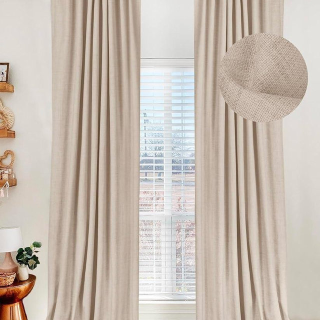 100% Blackout Shield Linen Blackout Curtains for Bedroom 84 Inches Long,Back Tab/Rod Pocket Living Room Drapes,Thermal Insulated Textured Blackout Curtains 2 Panels Set,50" W x 84" L,Oatmeal