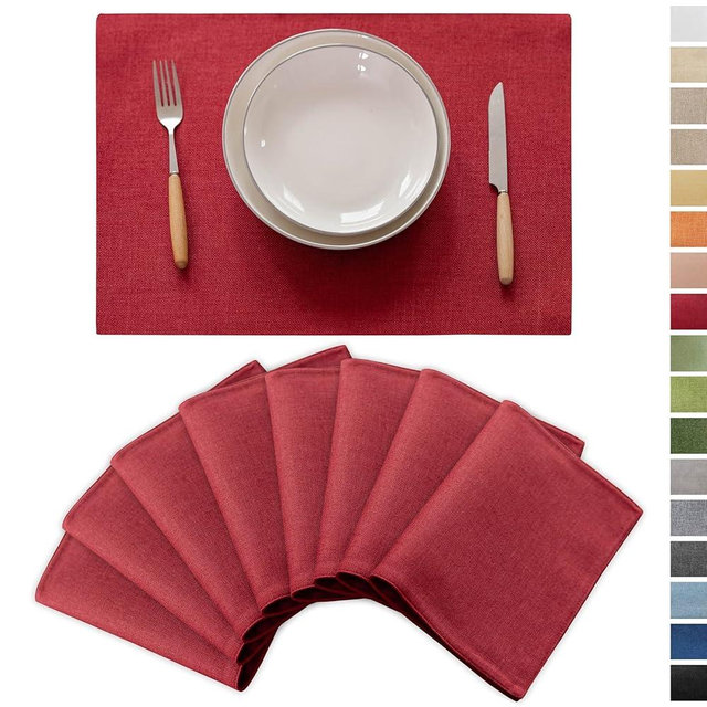Demetex Red Placemats Set of 8 Fade Resistant Linen Placemats Modern Decorative Table Placemat for Holiday Wedding Birthday, 13x19 inch, Wine Red