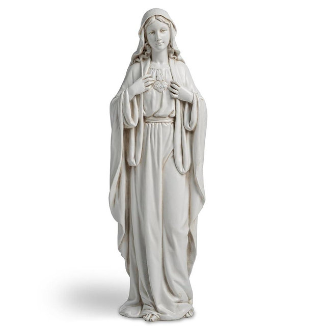 DevotedWalls 12" Immaculate Heart of Mary Statue,Elegant White Mary Figurine,Symbol of Purity of Mother's Love,White Virgin Mary Statue for Home and Church Decor,Catholic Gift for Mother's Day