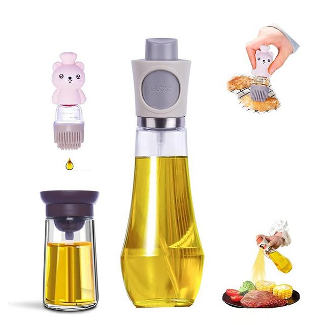 hoforife Glass Olive Oil Dispenser with Silicone Brush for Cooking 2 Pack, 9Oz Oil Sprayer Mister Bottles for Kitchen Air Fryer Salad BBQ Grill Baking Frying (White)…