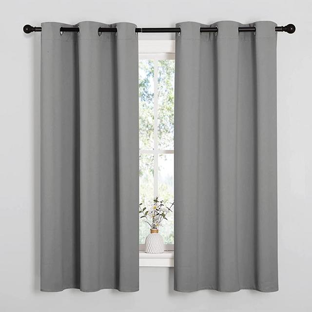 NICETOWN Thermal Insulated Grommet Blackout Curtains, Kids Window Drape Panel for Nursery, Privacy Short Curtains (Silver Grey, 2 Panels, W42 x L63 -Inch)