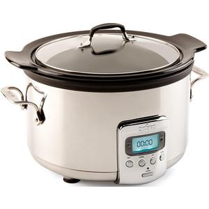 Groupe SEB - All-Clad SD710851 Slow Cooker with Black Ceramic Insert and Glass Lid, 4-Quart, Silver
