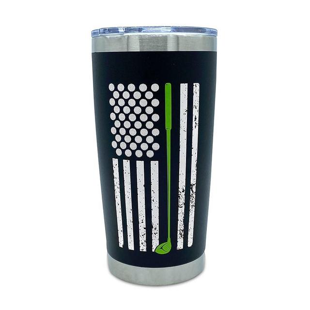 Lifecraft Golf Gifts for Men or Women, Unique Stainless Steel Travel Golfing Tumbler w/Golf Balls as Stars on American Flag, Funny Golfer Accessories Gift, Use for Coffee Beer or Wine, Black 20 oz