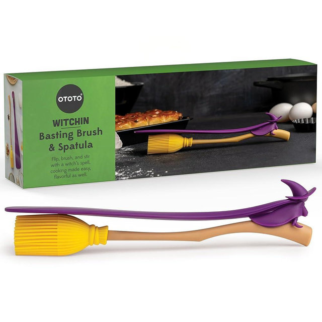 NEW - OTOTO Witchin Pastry Brush and Baking Spatulas - Silicone Heat Resistant and Basting Brush, Cooking and Baking Spatula, Spooky Witchy Gifts, Gothic Kitchen Halloween Gifts, Cute Accessories