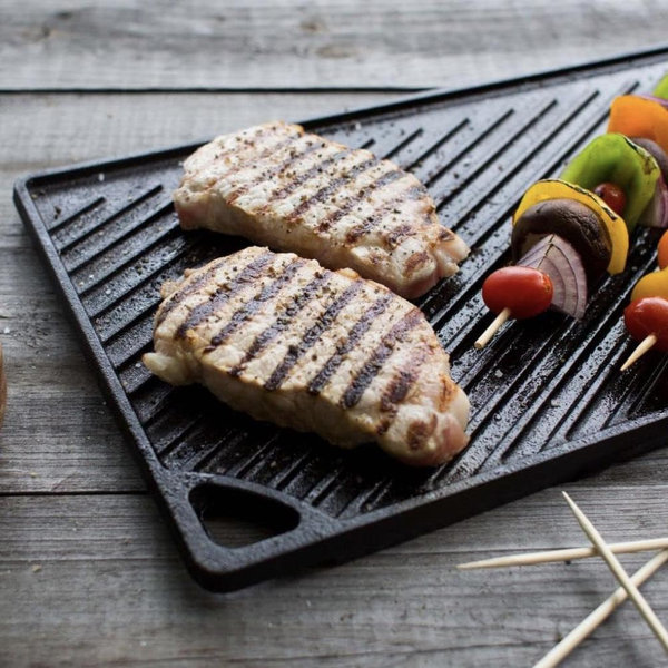 Lodge Double Play Reversible Cast Iron Grill/Griddle - Dual-Sided with Double Burner Configuration for Eggs, Pancakes, Burgers & More - Seasoned, Non-Toxic Cookware - Heavy-Duty Grill Pan - Black