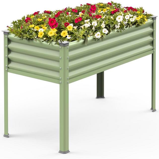Sunvigor Raised Garden Bed with Legs, 48x24x32in Reinforced Elevated Metal Raised Planter Box Outdoor, Standing Growing Bed Herb Planter - for Gardening, Vegetables, Flower, Backyard (Avocado Green)