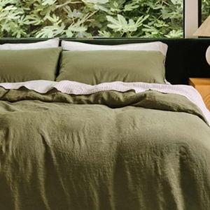 Queen - Fresh Moss - Washed European Linen Duvet Set