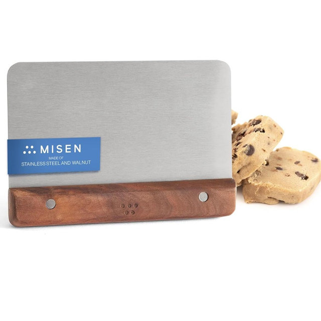 Misen Stainless Steel Bench Scraper - Versatile Food Scraper with Walnut Handle - Ideal for Kitchen, Pastry & Dough - Durable Cutting Board Scraper Tool - Effortless Transfer into Pots & Pans -Walnut