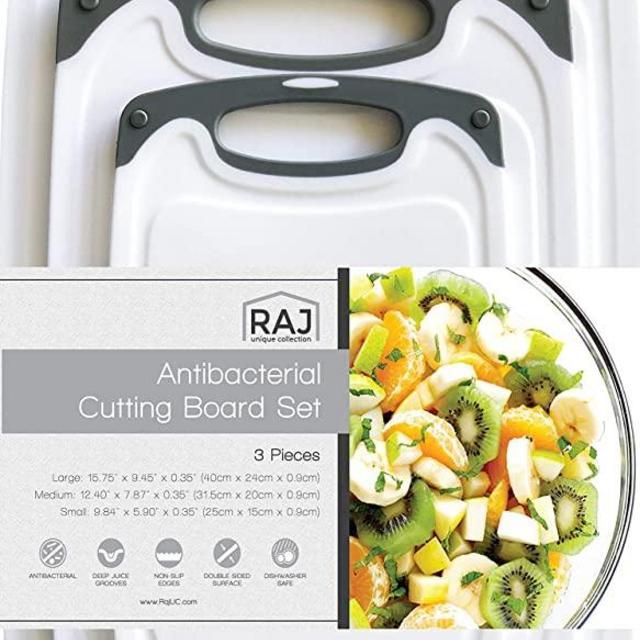 Raj Plastic Cutting Board Reversible Cutting board, Dishwasher Safe, Chopping Boards, Juice Groove, Large Handle, Non-Slip, BPA Free (Set of Three, Gray)