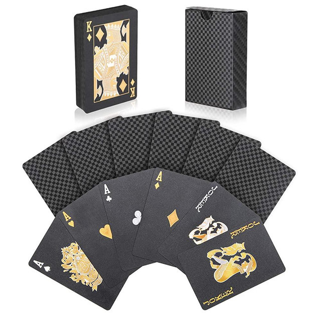 Joyoldelf Black Playing Cards, Deck of Waterproof Lattice Pattern Poker Card Decks Games with Box for Kids & Adults