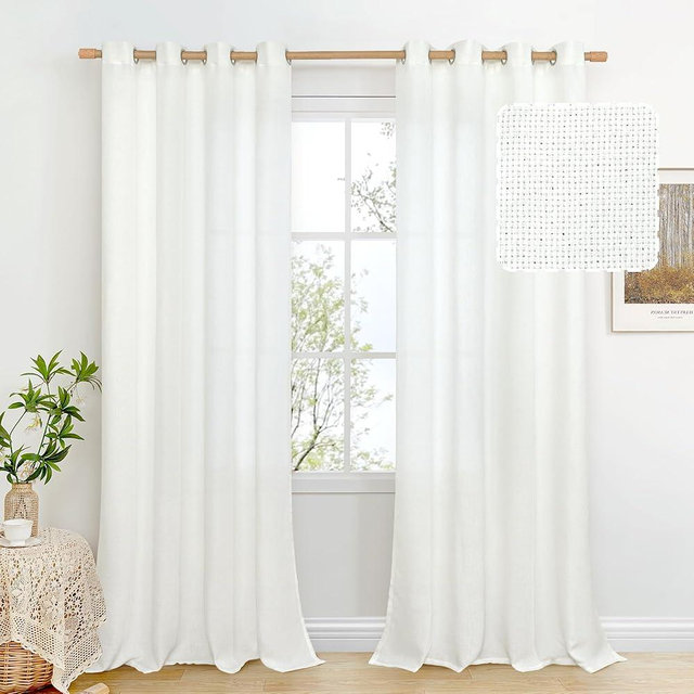BGment Pure White Thick Linen Curtains 90 Inch Length 2 Panels for Living Room, Light Filtering Window Curtains Burlap Textured Floor Length Drapes for Dining Room, Each Panel 52 Inch Wide