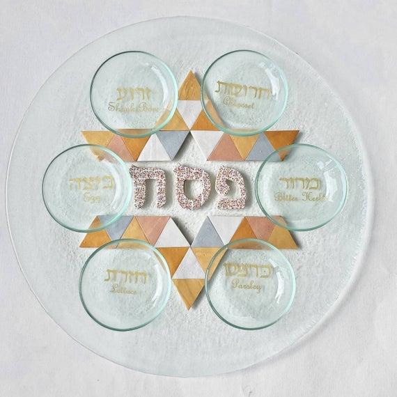 Modern Glass Passover Seder plate, Pesach Plate, Kearah,Judaica, Handmade