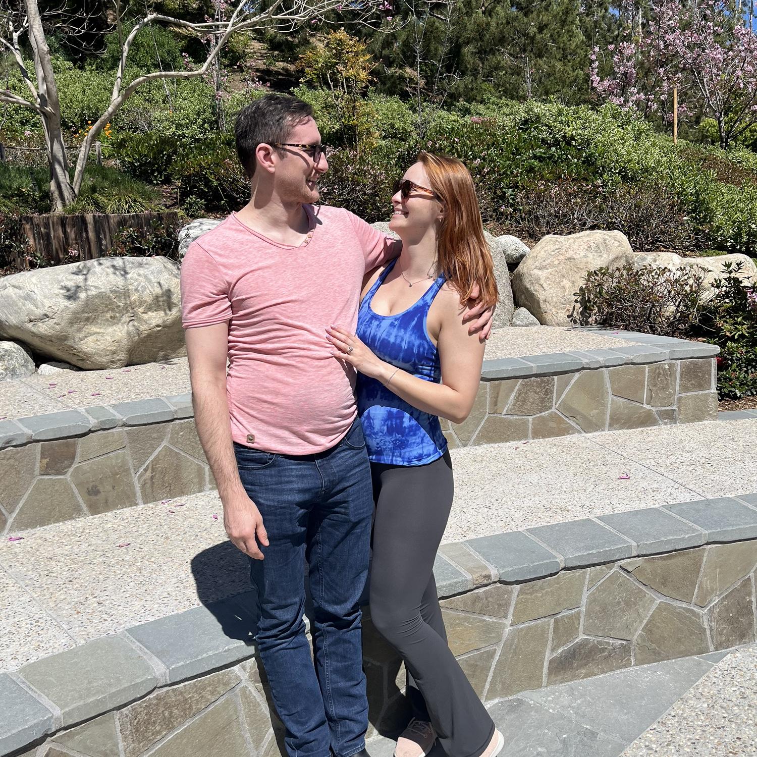 Newley engaged and visiting the Japanese Friendship Garden.