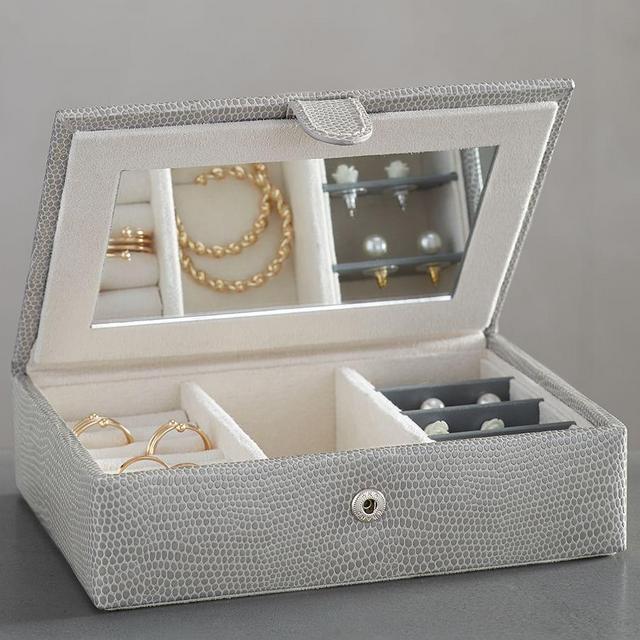 Personalized Mckenna Leather Travel Jewelry Box - Gray