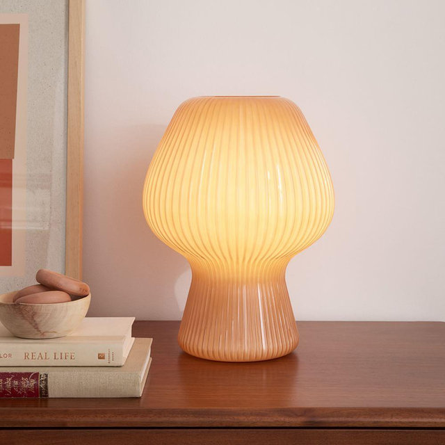 Ribbed Glass Table Lamp, 16", Amber
