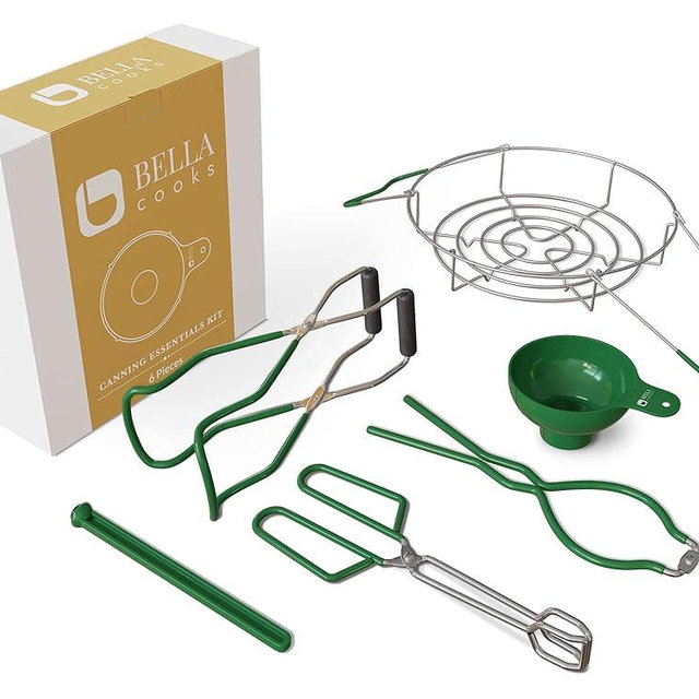 BELLA COOKS Canning Supplies Starter Kit - 7-in-1 Canning Set - Incl. Canning Funnel, Canning Rack, Canning Jar Lifter, Jar Wrench, Tongs & more