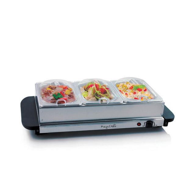 MegaChef Buffet Server, Food Warmer with 3 Removable Sectional Trays, Heated Warming Tray and Removable Tray Frame