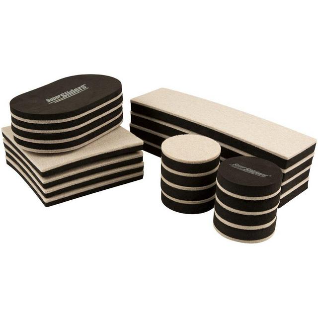 Super Sliders 20 Pack Heavy-Duty Felt Furniture Sliders – Assorted Sizes for Hardwood, Laminate & Vinyl Floors – Reusable Protectors (3.5" Round, 5" Square, 3.5"x6" Oval, 2.5"x9" Rectangle), Beige