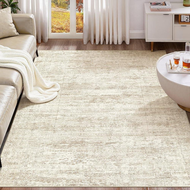 UERMEI 10x11 Area Rug Living Room Rugs - Washable Neutral Modern Abstract Soft Thin Rug Indoor Floor No Slip Rug Carpet for Bedroom Under Dining Table Home Office Decor - Beige