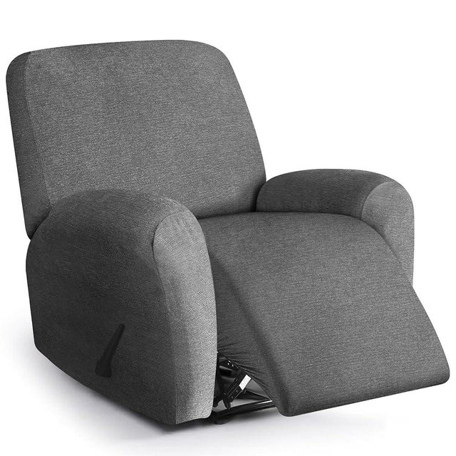 maycelon Recliner Chair Covers 4 Piece Stretch Couch Covers Recliner Slipcovers Couch Furniture Protector with Stripe Jacquard Sofa Cover Washable for Pets (Dark Grey)
