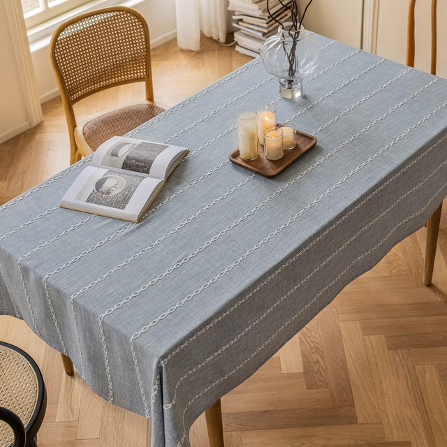 Zobesta Linen Table Cloth Cotton Linen Blue Square Tablecloth, Heavy Weight Washable Farmhouse Soft Boho Tablecloth for Kitchen Dinning Party (Light Blue, 53 x 53 Inch)