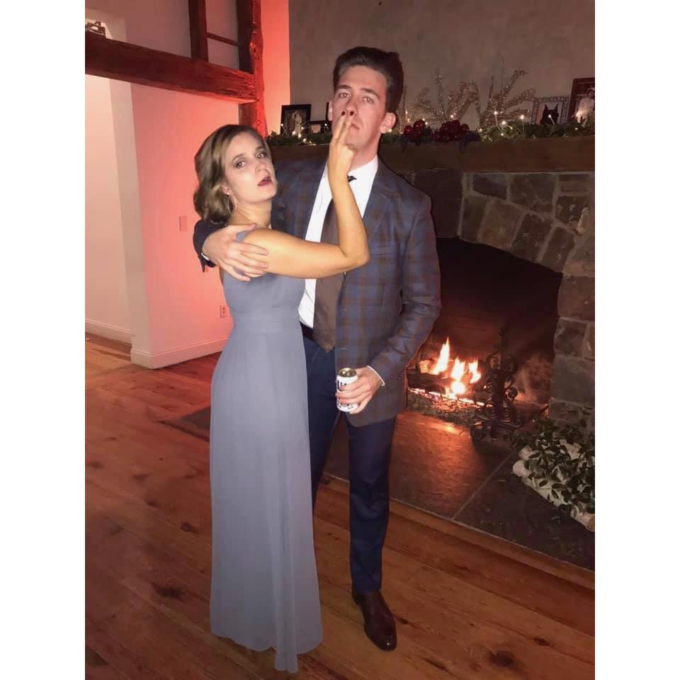 Being our adorable selves at a friend's wedding in November 2019