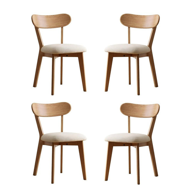 Vadisun 100% Solid Oak Dining Chairs, Mid Century Modern Dining Chair with Curved Backrest, Fabric Upholstered Dining Chairs for Kitchen, Study, Living Room (4, Original Wood-Pear White Cushion)