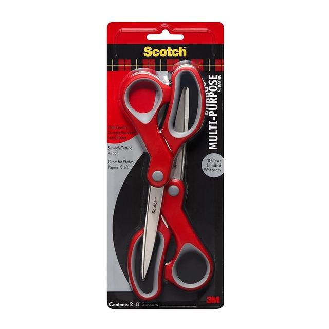 Scotch Multi-Purpose Scissors, Right or Left Hand, Stainless Steel Blades, 8-Inch, 2-Pack