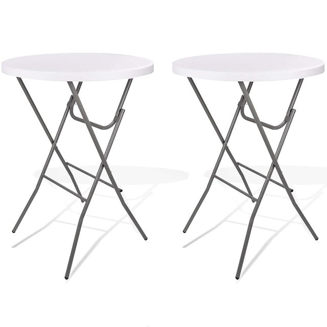 Lakhow 2 Pack Cocktail Table 28in Folding Round High Top Indoor Outdoor with Removable Legs, Tall Bistro Foldable Bar Height Table for Parties, Patio, Backyard, Dining Room, Events, White