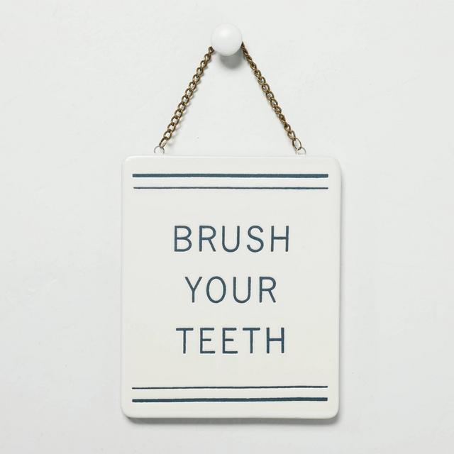 'Brush Your Teeth' Stoneware Wall Sign Blue/Cream - Hearth & Hand™ with Magnolia