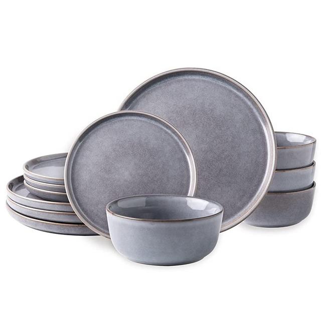 AmorArc Stoneware Dinnerware Sets,Round Reactive Glaze Plates and Bowls Set,Highly Chip and Crack Resistant | Dishwasher & Microwave Safe,Service for 4 (12pc)