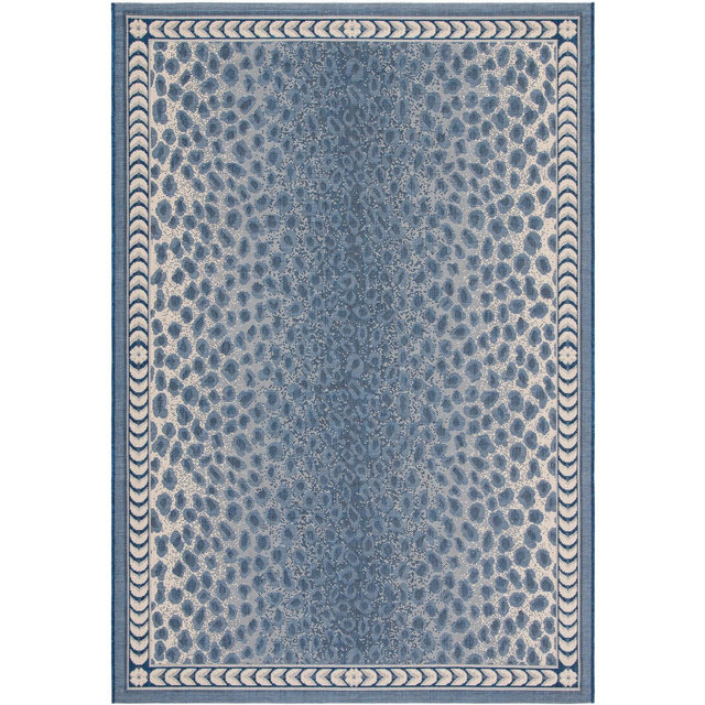 Courtyard Cheetah CY6100 UV & Stain Resistant Non-Shedding Power Loomed Indoor/Outdoor Accent Rug - Navy/Beige - 4'x5'7" - Safavieh
